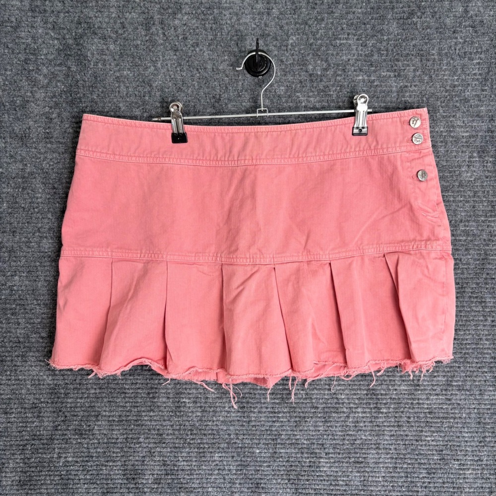 VTG Y2K American Eagle Pink Pleated Mini Skirt Raw Hem Womens 14